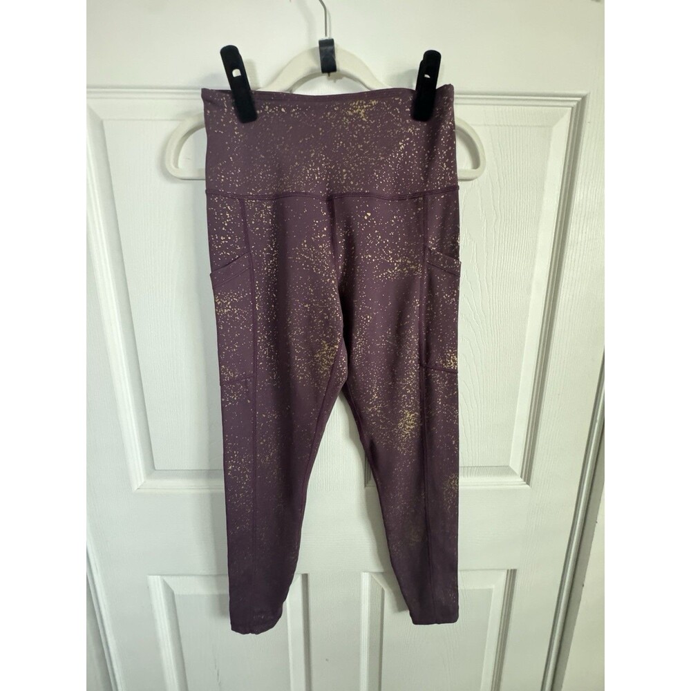 LoveHerShop LOT 3-Pair High Rise Workout Leggings Black/Gold, Purple/Gold Size M - Picture 7 of 8
